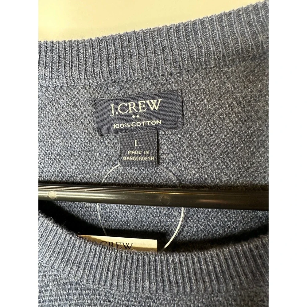 J.Crew Mens 100% Cotton Textured Crewneck Sweater Blue CD617 L NEW